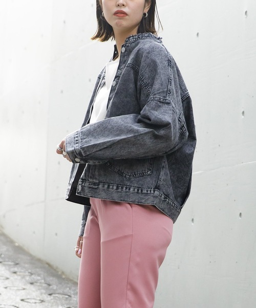 AS KNOW AS PINKY(アズノゥアズピンキー)の「ノーカラBIGデニムジャケット(デニムジャケット・レディース・ブラック系その他/ケミカルウォッシュ・FREE)」の14枚目の写真