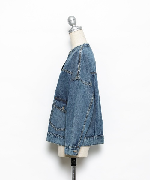 AS KNOW AS PINKY(アズノゥアズピンキー)の「ノーカラBIGデニムジャケット(デニムジャケット・レディース・ブラック系その他/ケミカルウォッシュ・FREE)」の18枚目の写真