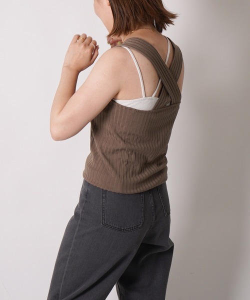 VENCEEXCHANGE（ヴァンスエクスチェンジ）の「バッククロスワイドリブタンク（タンクトップ・レディース・ホワイト/ブラック/ブラウン/グレー・M）」の4枚目の写真