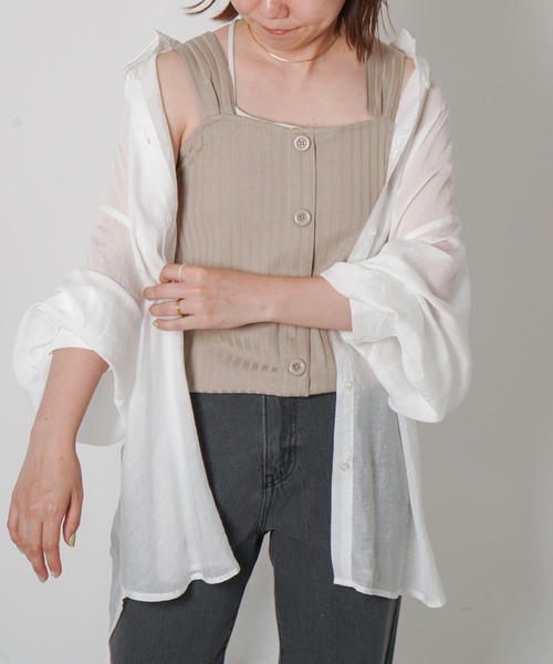 VENCEEXCHANGE（ヴァンスエクスチェンジ）の「バッククロスワイドリブタンク（タンクトップ・レディース・ホワイト/ブラック/ブラウン/グレー・M）」の3枚目の写真