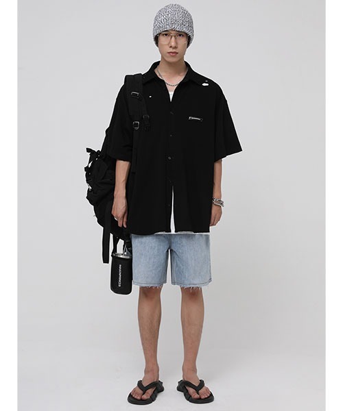 MASONPRINCE(メイソンプリンス)の「【MASONPRINCE】Damage processing one point logo shirt DT3059(シャツ/ブラウス・メンズ・ホワイト/ブラック・L/M/S/XL)」の12枚目の写真