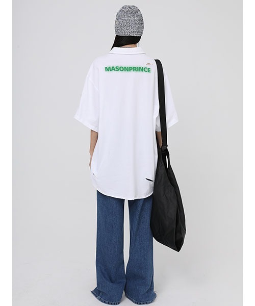 MASONPRINCE(メイソンプリンス)の「【MASONPRINCE】Damage processing one point logo shirt DT3059(シャツ/ブラウス・メンズ・ホワイト/ブラック・L/M/S/XL)」の5枚目の写真