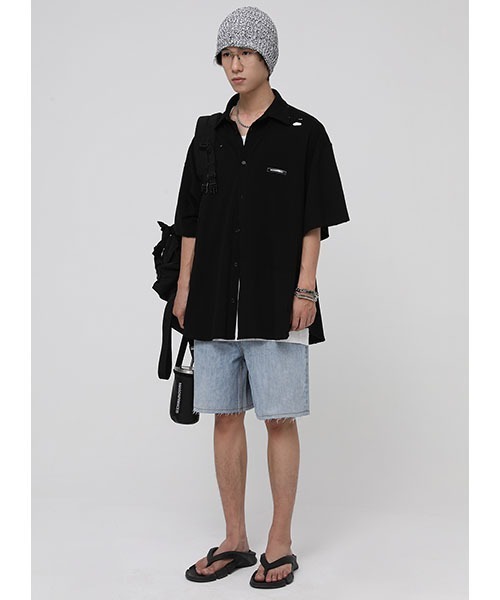MASONPRINCE(メイソンプリンス)の「【MASONPRINCE】Damage processing one point logo shirt DT3059(シャツ/ブラウス・メンズ・ホワイト/ブラック・L/M/S/XL)」の8枚目の写真