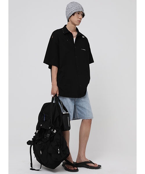MASONPRINCE(メイソンプリンス)の「【MASONPRINCE】Damage processing one point logo shirt DT3059(シャツ/ブラウス・メンズ・ホワイト/ブラック・L/M/S/XL)」の9枚目の写真