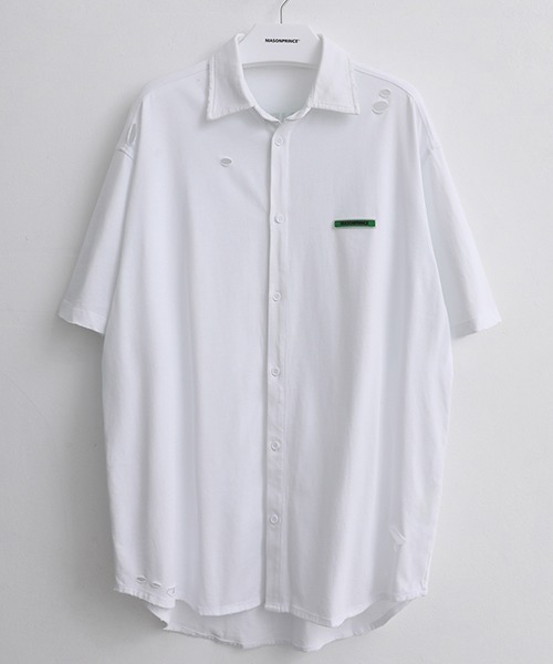 MASONPRINCE(メイソンプリンス)の「【MASONPRINCE】Damage processing one point logo shirt DT3059(シャツ/ブラウス・メンズ・ホワイト/ブラック・L/M/S/XL)」の10枚目の写真