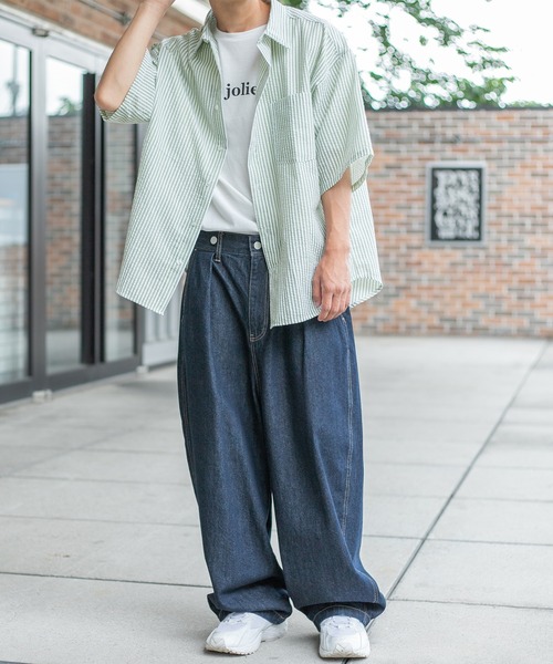 PairPair（ペアペア）の「サッカーストライプシャツ（ユニセックス）（シャツ/ブラウス・メンズ・ブラック/ベージュ/ライトグリーン・MEDIUM/LARGE）」の10枚目の写真