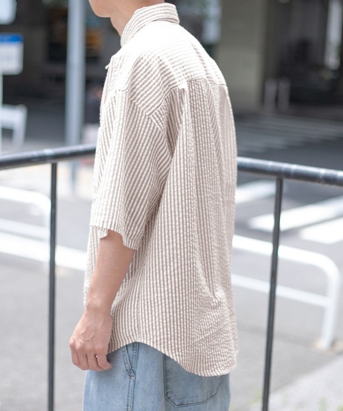 PairPair（ペアペア）の「サッカーストライプシャツ（ユニセックス）（シャツ/ブラウス・メンズ・ブラック/ベージュ/ライトグリーン・MEDIUM/LARGE）」の22枚目の写真