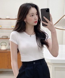 『TOEASY/トゥイージー』Daily U-neck crop Short-Sleeved T-Shirt/Uネック 半袖Tシャツ