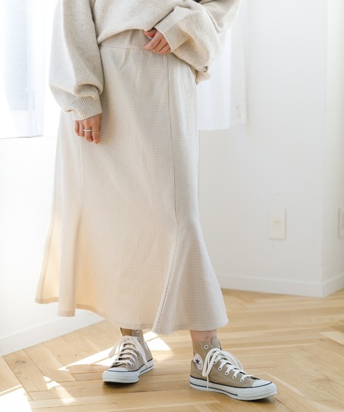 SLURR（スラ―）の「ギンガムチェックマーメイドスカート（スカート・レディース・ブラック/ベージュ・FREE）」の2枚目の写真