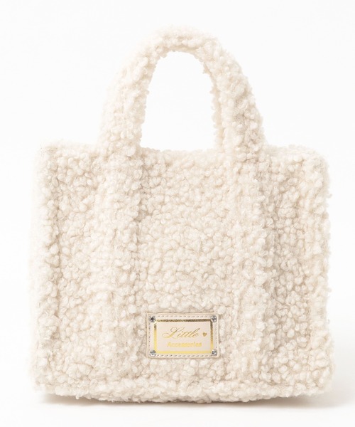 LITTLE ACCESSORIES（リトルアクセサリーズ）の「もこもこ素材の2WAYミニトート（ショルダーバッグ・レディース・ベージュ/ピンク/イエロー/ブルー/アイボリー・フリー）」の3枚目の写真