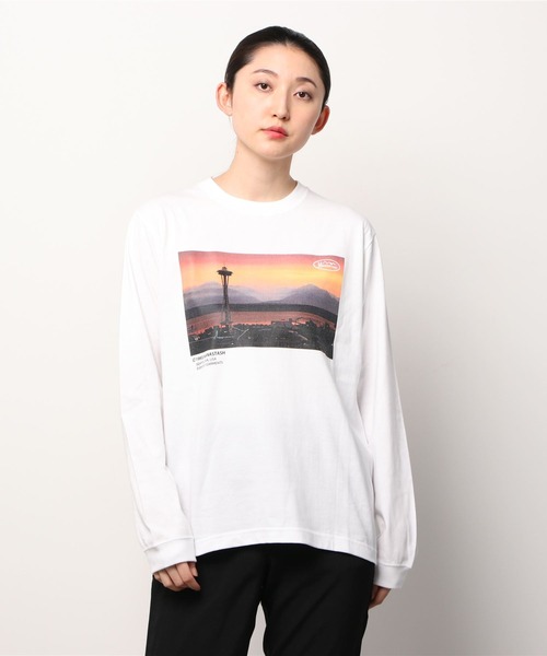 MANASTASH(マナスタッシュ)の「MANASTASH/マナスタッシュ W's PHOTO L/S TEE 'SUNSET' ウィメンズ フォトロンT サンセット(Tシャツ/カットソー・レディース・ホワイト/ブラック・MEDIUM)」の2枚目の写真