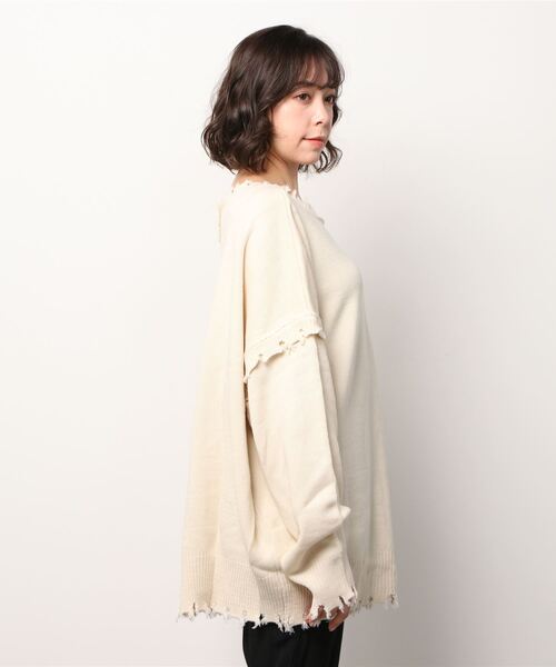 Shelly island（シェリーアイランド）の「2WAYﾙｰｽﾞﾀﾞﾒｰｼﾞNTCD（ニット/セーター・レディース・ホワイト/ベージュ/ライトパープル・FREE）」の6枚目の写真