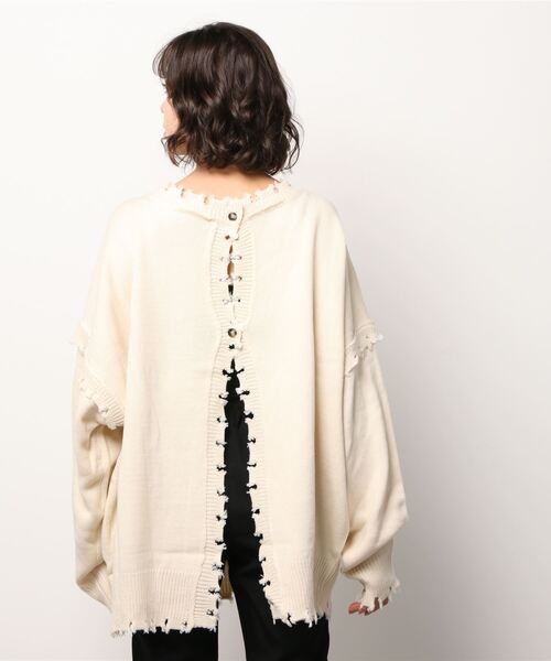 Shelly island（シェリーアイランド）の「2WAYﾙｰｽﾞﾀﾞﾒｰｼﾞNTCD（ニット/セーター・レディース・ホワイト/ベージュ/ライトパープル・FREE）」の5枚目の写真