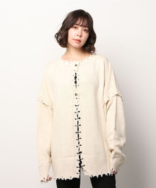 Shelly island（シェリーアイランド）の「2WAYﾙｰｽﾞﾀﾞﾒｰｼﾞNTCD（ニット/セーター・レディース・ホワイト/ベージュ/ライトパープル・FREE）」の4枚目の写真