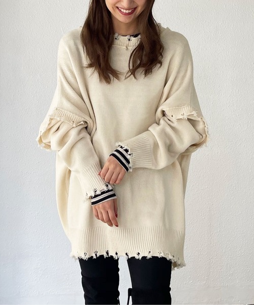 Shelly island（シェリーアイランド）の「2WAYﾙｰｽﾞﾀﾞﾒｰｼﾞNTCD（ニット/セーター・レディース・ホワイト/ベージュ/ライトパープル・FREE）」の2枚目の写真