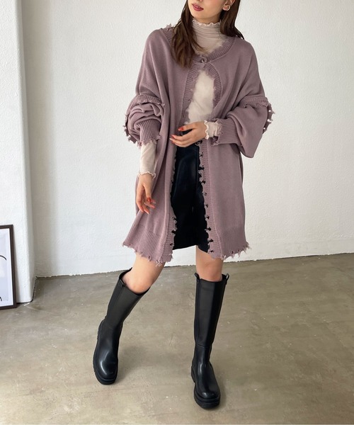 Shelly island（シェリーアイランド）の「2WAYﾙｰｽﾞﾀﾞﾒｰｼﾞNTCD（ニット/セーター・レディース・ホワイト/ベージュ/ライトパープル・FREE）」の12枚目の写真