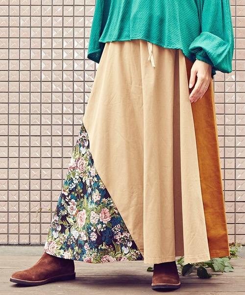 チャイハネ（チャイハネ）の「【チャイハネ】ゴブランパッチワークロングスカート（スカート・レディース・ブラック/ベージュ/カーキ・FREE）」の2枚目の写真