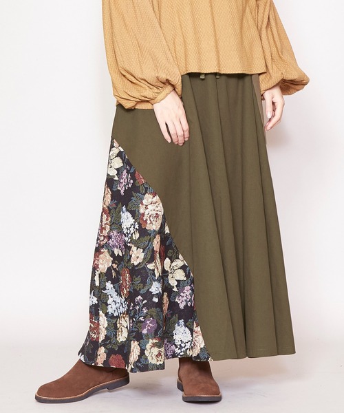 チャイハネ（チャイハネ）の「【チャイハネ】ゴブランパッチワークロングスカート（スカート・レディース・ブラック/ベージュ/カーキ・FREE）」の3枚目の写真