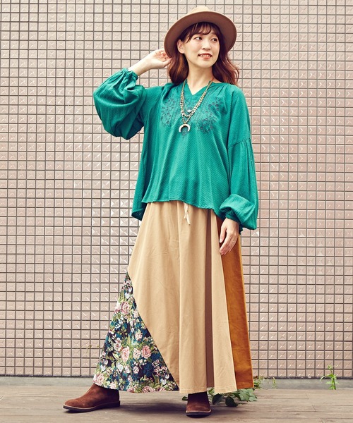 チャイハネ（チャイハネ）の「【チャイハネ】ゴブランパッチワークロングスカート（スカート・レディース・ブラック/ベージュ/カーキ・FREE）」の14枚目の写真