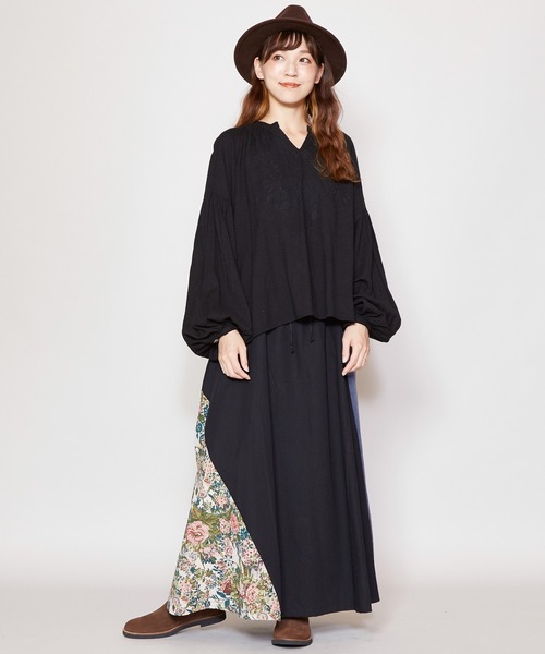 チャイハネ（チャイハネ）の「【チャイハネ】ゴブランパッチワークロングスカート（スカート・レディース・ブラック/ベージュ/カーキ・FREE）」の4枚目の写真