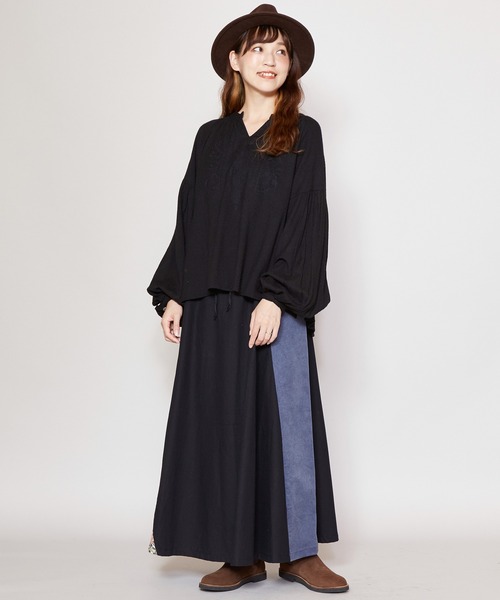 チャイハネ（チャイハネ）の「【チャイハネ】ゴブランパッチワークロングスカート（スカート・レディース・ブラック/ベージュ/カーキ・FREE）」の5枚目の写真