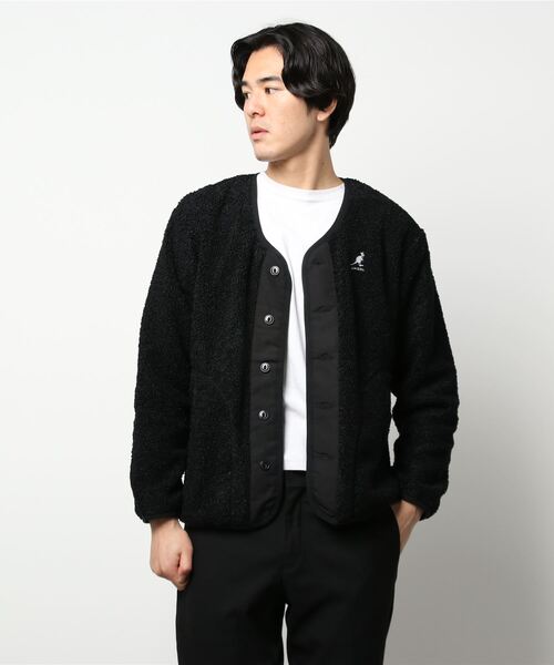 KANGOL（カンゴール）の「【KANGOL/カンゴール】プードルフリース ビッグシルエット　ノーカラージャケット（ノーカラージャケット・メンズ・ベージュ/ブラック/アイボリー・MEDIUM/LARGE）」の2枚目の写真