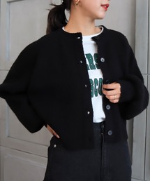 moment+ | 【2021A/W New Arrival】7G モヘヤタッチクルーネックもちもちショートニットカーデ(カーディガン/ボレロ)