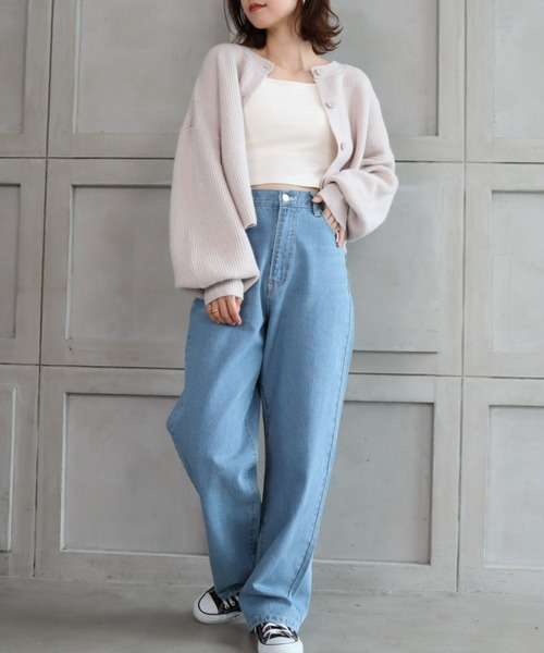 moment+（モーメントプラス）の「7G モヘヤタッチクルーネックもちもちショートニットカーデ（カーディガン/ボレロ・レディース・チャコールグレー/ブラック/ダークグリーン/ブルー/アイボリー/ボルドー/グレイッシュベージュ/イエロー×グリーン・FREE）」の11枚目の写真