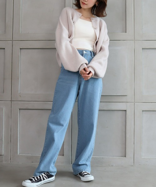 moment+（モーメントプラス）の「7G モヘヤタッチクルーネックもちもちショートニットカーデ（カーディガン/ボレロ・レディース・チャコールグレー/ブラック/ダークグリーン/ブルー/アイボリー/ボルドー/グレイッシュベージュ/イエロー×グリーン・FREE）」の12枚目の写真