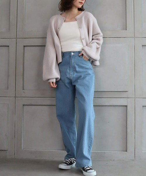 moment+（モーメントプラス）の「7G モヘヤタッチクルーネックもちもちショートニットカーデ（カーディガン/ボレロ・レディース・チャコールグレー/ブラック/ダークグリーン/ブルー/アイボリー/ボルドー/グレイッシュベージュ/イエロー×グリーン・FREE）」の13枚目の写真