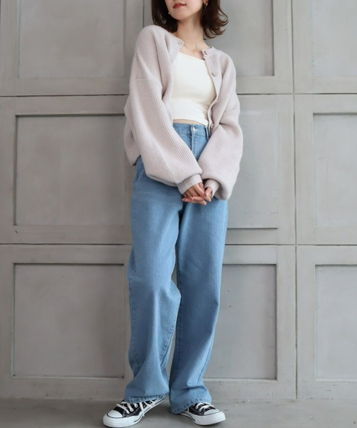 moment+（モーメントプラス）の「7G モヘヤタッチクルーネックもちもちショートニットカーデ（カーディガン/ボレロ・レディース・チャコールグレー/ブラック/ダークグリーン/ブルー/アイボリー/ボルドー/グレイッシュベージュ/イエロー×グリーン・FREE）」の14枚目の写真