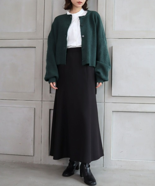 moment+（モーメントプラス）の「7G モヘヤタッチクルーネックもちもちショートニットカーデ（カーディガン/ボレロ・レディース・チャコールグレー/ブラック/ダークグリーン/ブルー/アイボリー/ボルドー/グレイッシュベージュ/イエロー×グリーン・FREE）」の19枚目の写真