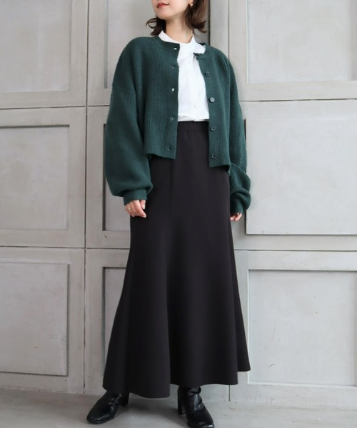 moment+（モーメントプラス）の「7G モヘヤタッチクルーネックもちもちショートニットカーデ（カーディガン/ボレロ・レディース・チャコールグレー/ブラック/ダークグリーン/ブルー/アイボリー/ボルドー/グレイッシュベージュ/イエロー×グリーン・FREE）」の20枚目の写真