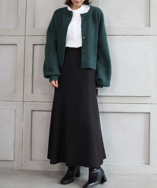 moment+（モーメントプラス）の「7G モヘヤタッチクルーネックもちもちショートニットカーデ（カーディガン/ボレロ・レディース・チャコールグレー/ブラック/ダークグリーン/ブルー/アイボリー/ボルドー/グレイッシュベージュ/イエロー×グリーン・FREE）」の21枚目の写真