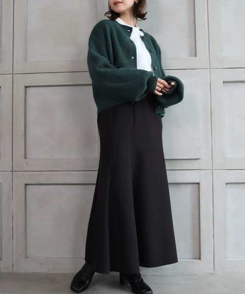 moment+（モーメントプラス）の「7G モヘヤタッチクルーネックもちもちショートニットカーデ（カーディガン/ボレロ・レディース・チャコールグレー/ブラック/ダークグリーン/ブルー/アイボリー/ボルドー/グレイッシュベージュ/イエロー×グリーン・FREE）」の22枚目の写真