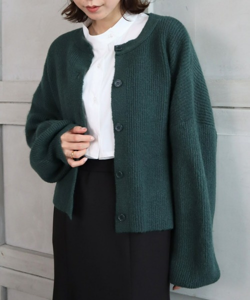 moment+（モーメントプラス）の「7G モヘヤタッチクルーネックもちもちショートニットカーデ（カーディガン/ボレロ・レディース・チャコールグレー/ブラック/ダークグリーン/ブルー/アイボリー/ボルドー/グレイッシュベージュ/イエロー×グリーン・FREE）」の18枚目の写真