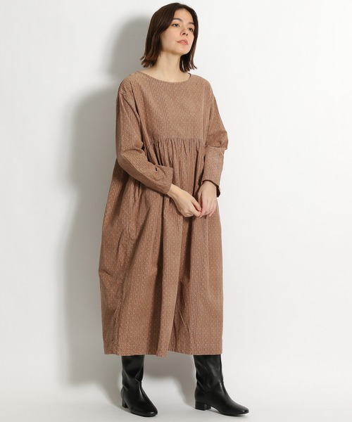 ichi（イチ）の「【ichi(イチ)】コール天ドットワンピース（ワンピース・レディース・ダークブラウン/ベージュ・FREE）」の5枚目の写真