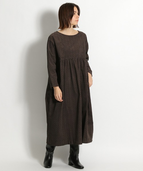 ichi（イチ）の「【ichi(イチ)】コール天ドットワンピース（ワンピース・レディース・ダークブラウン/ベージュ・FREE）」の9枚目の写真