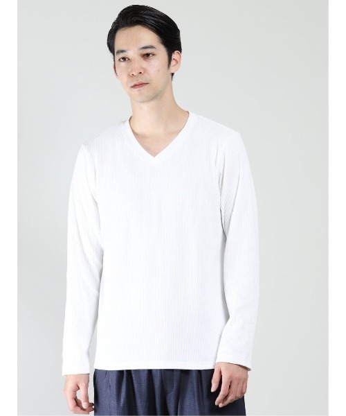 セール 裏起毛 Vネック リブニットソー長袖tシャツ Tシャツ カットソー Taka Q タカキュー のファッション通販 Zozotown