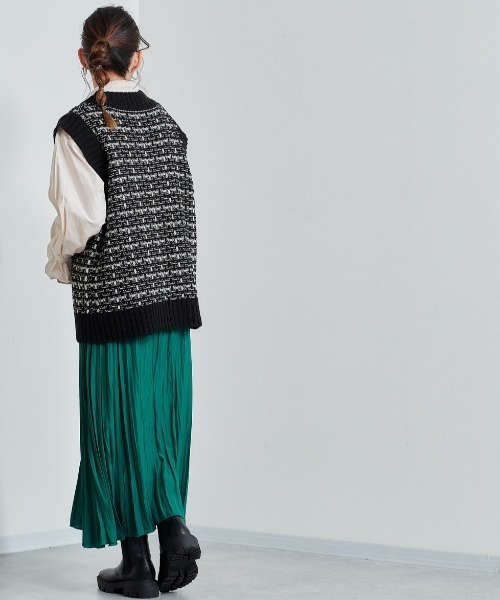 cepo（セポ）の「ツイードアミ ロングニットベスト（ベスト・レディース・ブラック/ピンク/イエロー・M）」の10枚目の写真