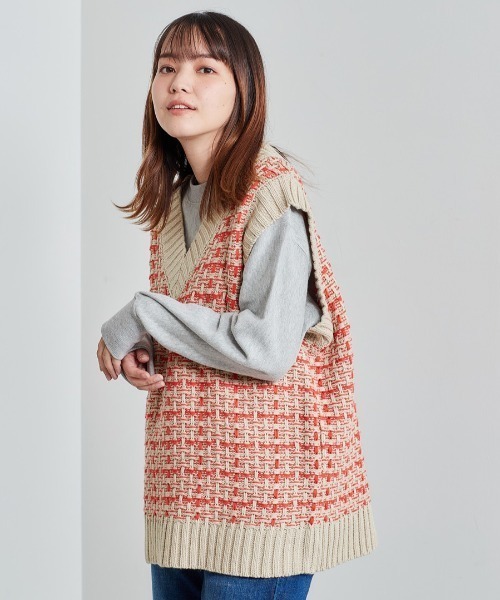 cepo（セポ）の「ツイードアミ ロングニットベスト（ベスト・レディース・ブラック/ピンク/イエロー・M）」の17枚目の写真