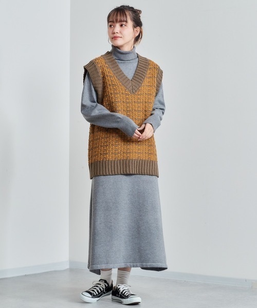 cepo（セポ）の「ツイードアミ ロングニットベスト（ベスト・レディース・ブラック/ピンク/イエロー・M）」の15枚目の写真