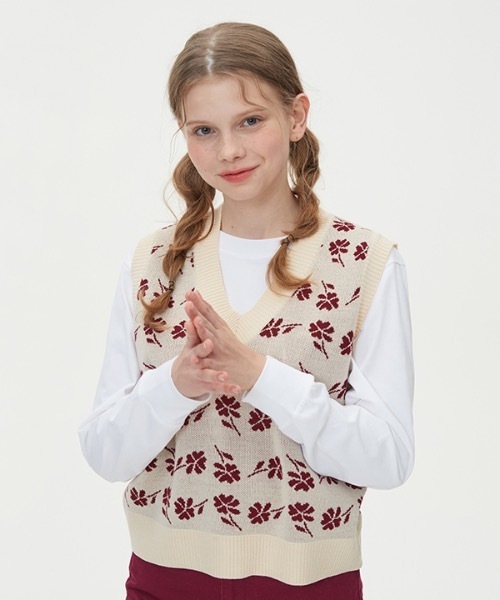 【BLONDNINE 】フラワージャカードニットベスト / FLOWER JAQUARD KNIT VEST