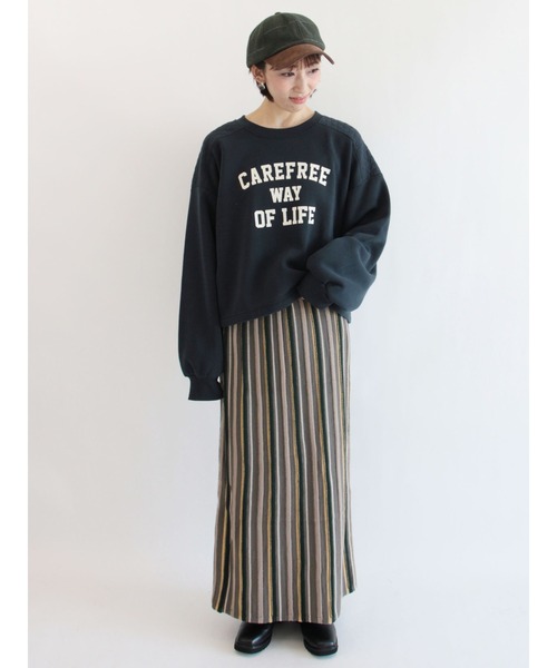Lugnoncure(ルノンキュール)の「ニットストライプスカート(スカート・レディース・ベージュ/モカ/チャコール・フリ-)」の6枚目の写真