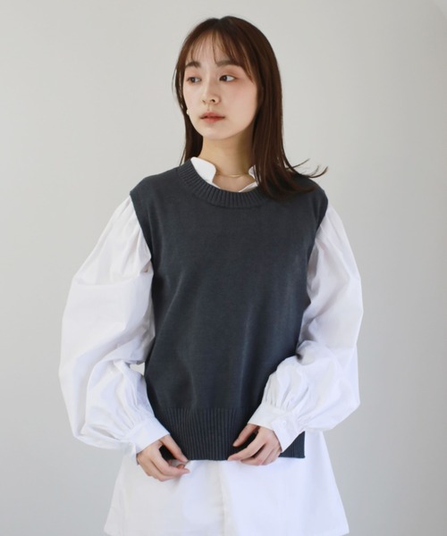 everycoco(エブリーココ)の「オーバーサイズクルーネックニットベスト◇(ベスト・レディース・ブラック/ベージュ/グレー・FREE)」の6枚目の写真