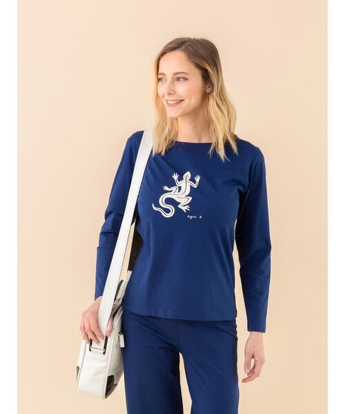 agnes b.（アニエスベー）の「SF64 TS レザールコットンロングTシャツ（Tシャツ/カットソー・レディース・ネイビー・1/2/3）」の5枚目の写真