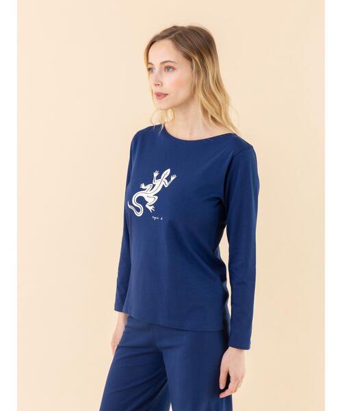 agnes b.（アニエスベー）の「SF64 TS レザールコットンロングTシャツ（Tシャツ/カットソー・レディース・ネイビー・1/2/3）」の8枚目の写真