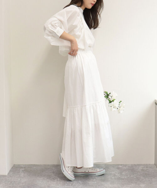 fredy emue（フレディエミュ）の「アシメギャザースカート（セットアップ可能）（スカート・レディース・ブラック/オフホワイト/グリーン・38）」の14枚目の写真