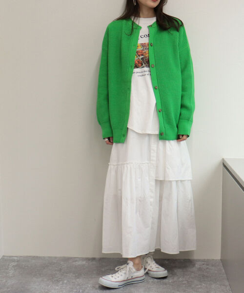 fredy emue（フレディエミュ）の「アシメギャザースカート（セットアップ可能）（スカート・レディース・ブラック/オフホワイト/グリーン・38）」の4枚目の写真