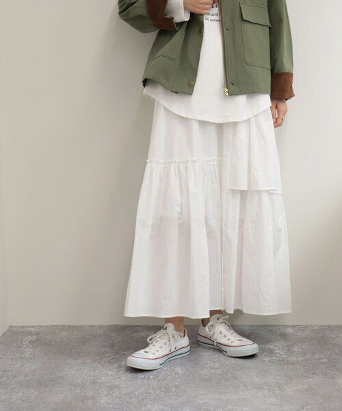 fredy emue（フレディエミュ）の「アシメギャザースカート（セットアップ可能）（スカート・レディース・ブラック/オフホワイト/グリーン・38）」の8枚目の写真